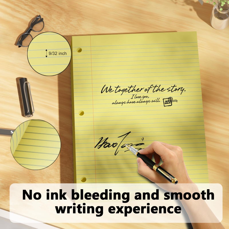 AILZFEI Yellow Loose Leaf Paper 100 Sheets Colored Filler Paper 8 * 10.5 College Ruled Paper 3-Hole Punched Paper for 3-Ring Binders Notebook Lined 8" x 10.5" - Image 4