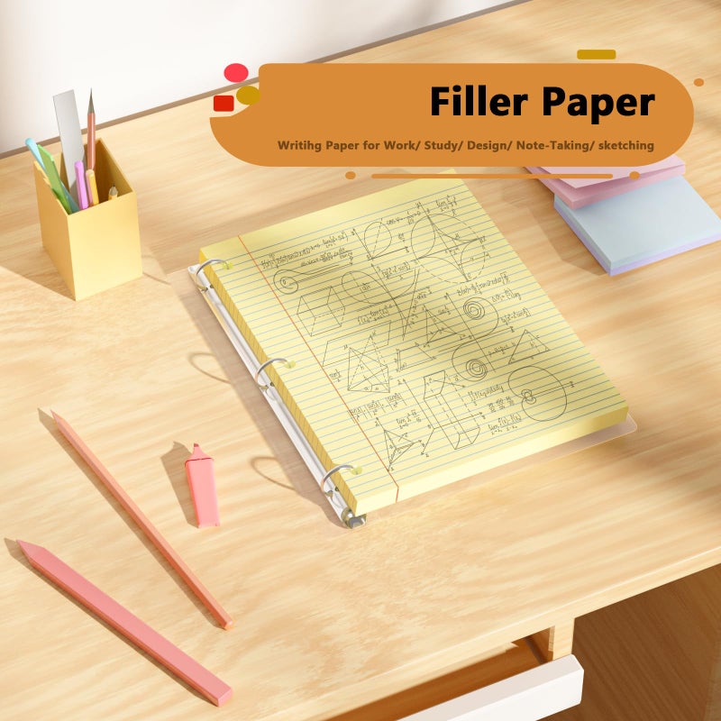 AILZFEI Yellow Loose Leaf Paper 100 Sheets Colored Filler Paper 8 * 10.5 College Ruled Paper 3-Hole Punched Paper for 3-Ring Binders Notebook Lined 8" x 10.5" - Image 3