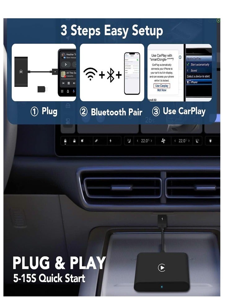 Wireless CarPlay Adapter for iPhone, Wireless Auto Car Adapter, Apple Wireless Carplay Dongle, Plug Play 5GHz WiFi Online Update (black) - Image 5