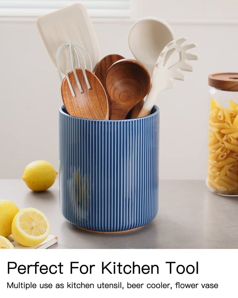 getstar Large Kitchen Utensil Holder for Kitchen Counter (H7.2” x W6.2”), Ceramic Cooking Utensil Holder with Cork Mat (Navy, Large(7.2")) - Image 2