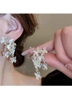 S925 Silver Butterfly Stud Earrings Dual-tone silver butterfly earrings