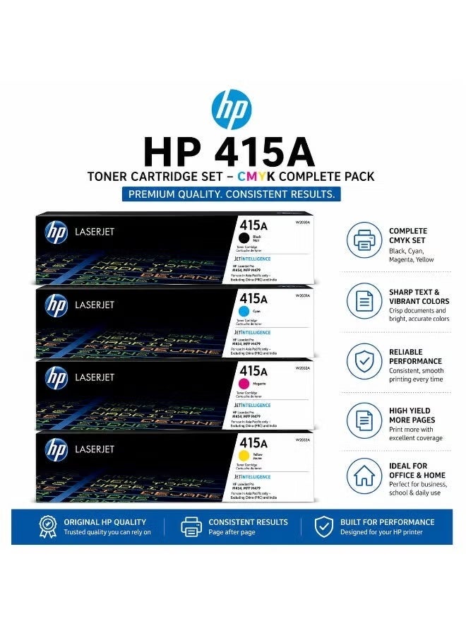 HP Toner Pack of 4 HP 415A Original LaserJet Toner Cartridge Black, Cyan, Yellow & Magenta - Image 2