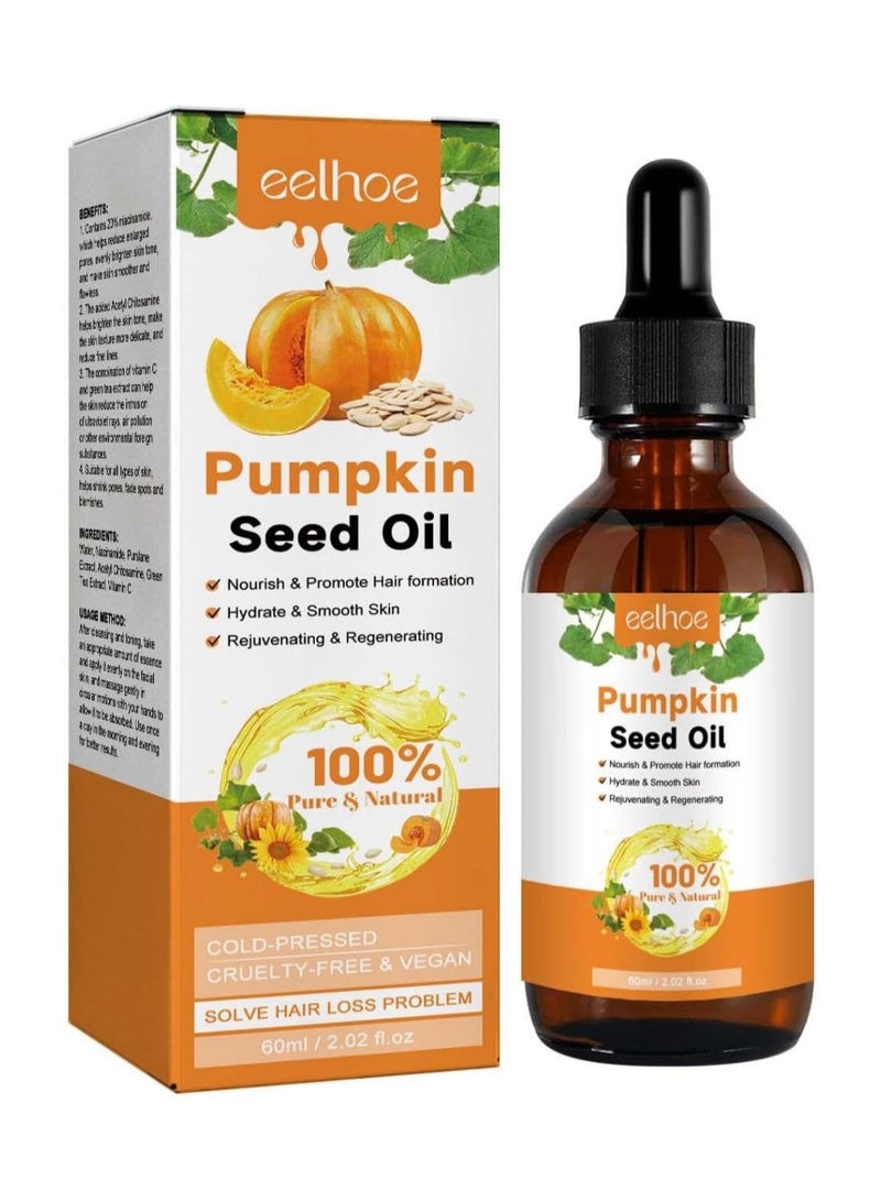 EELHOE Pumpkin Seed Oil for Hair - Pumpkin Seed Oil - 100% Pure Pumpkin Seed Oil Cold Pressed for Skin, Face, Hair Care, Eyebrow and Eyelash - Repairing Dry, Damaged Hair - 60ml
