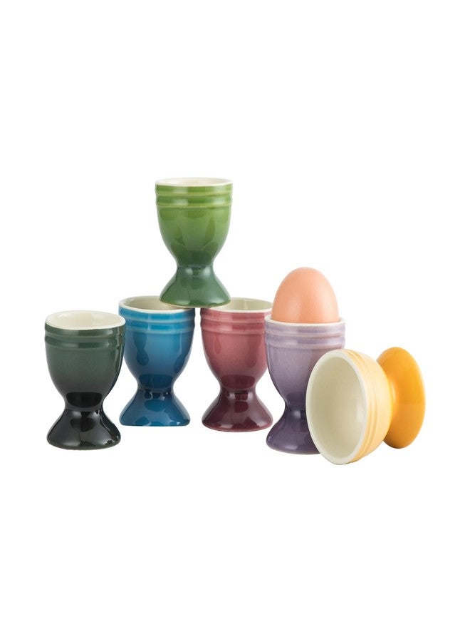 UNICASA Ceramic Egg Cups, Porcelain Colorful Egg Cup Set of 6, Stand Holder for Soft Boiled Eggs, Microwave & Dishwasher Safe (Set B) - Image 1