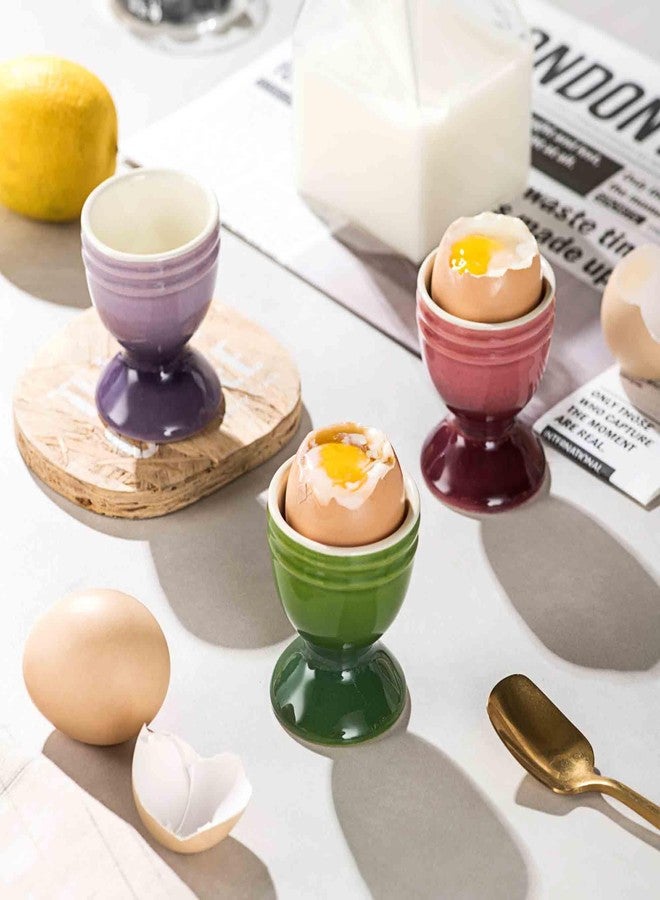 UNICASA Ceramic Egg Cups, Porcelain Colorful Egg Cup Set of 6, Stand Holder for Soft Boiled Eggs, Microwave & Dishwasher Safe (Set B) - Image 4