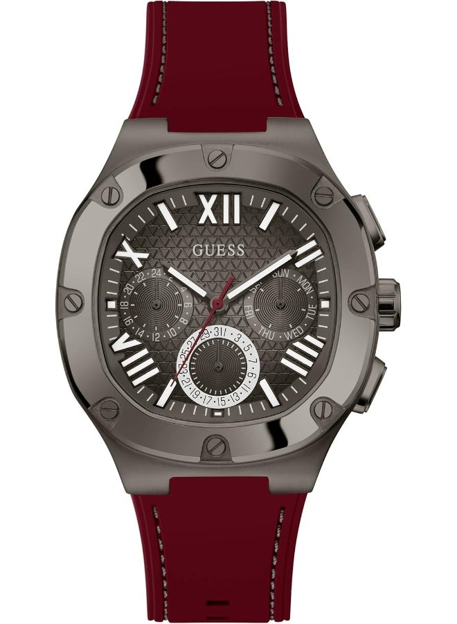 GUESS ساعة GUESS للرجال 42 مم - حزام أحمر بقرص رمادي مسدس وحالة رمادية مسدس - Image 1