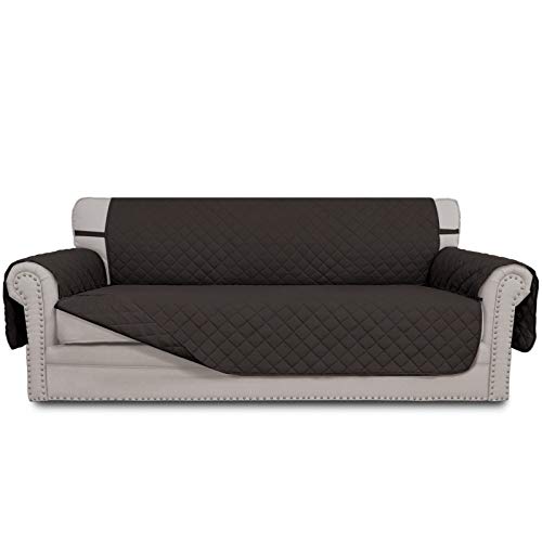 EasyGoing Reversible Couch Cover for 3 Cushion Couch Sofa Cover for Dogs Water Resistant Furniture Protector Cover with Foam Sticks Elastic Straps for Pet Cat Sofa ChocolateChocolate