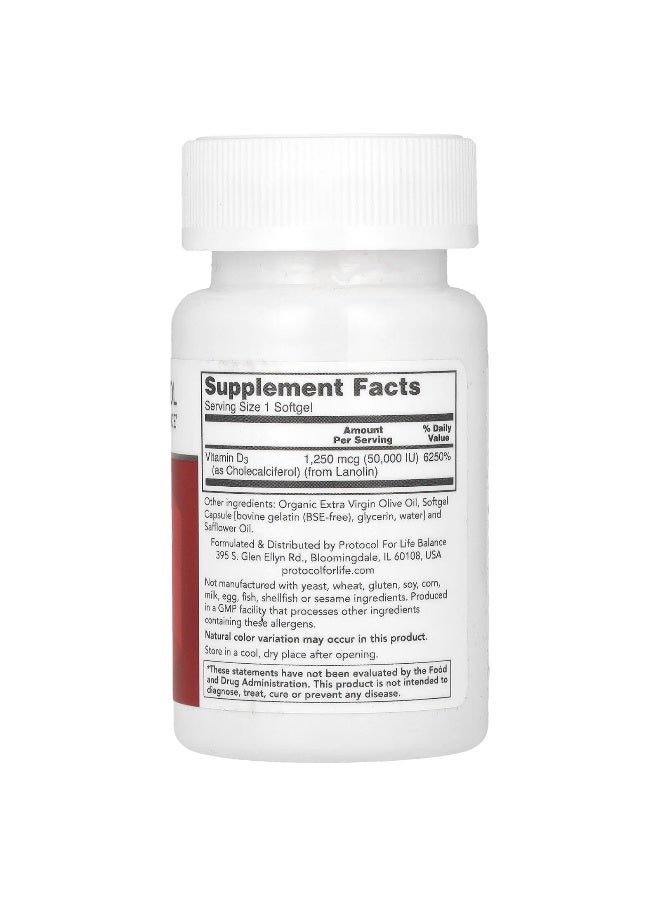 Protocol for Life Balance, Clinical Potency, Vitamin D3, 50,000 IU, 50 Softgels