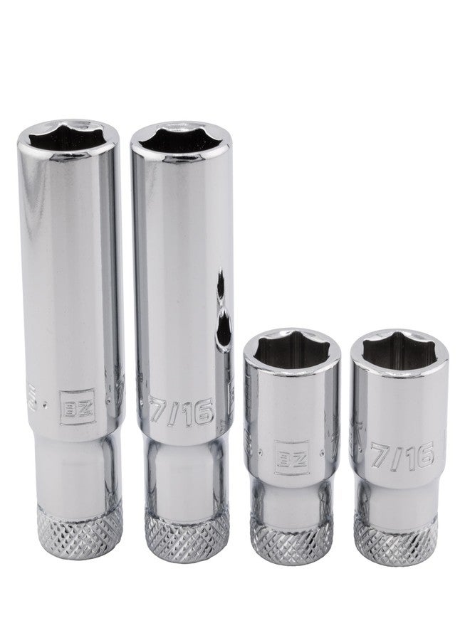 BRAZEN 7/16" Socket Four Pack (1/4" Drive, 6pt, Multi Type)