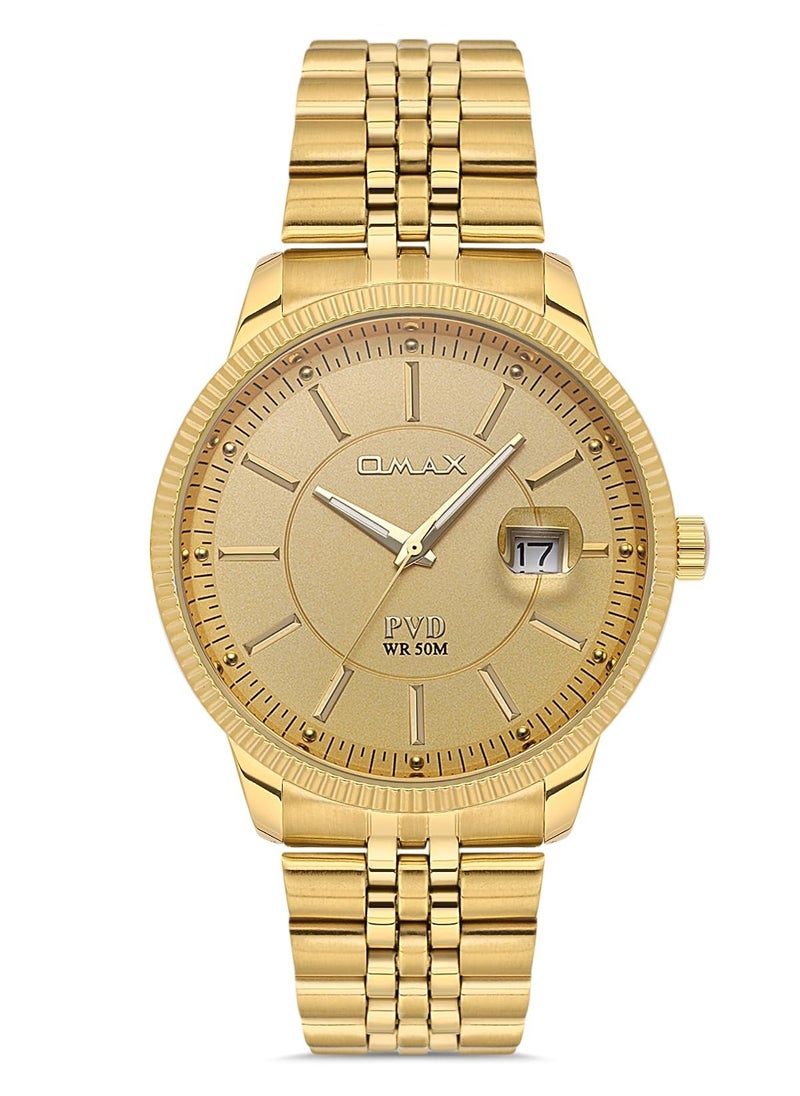 OMAX - Omax Men's Full Gold Luxury Wrist Watch, Watches for Men, Stainless Watches, Steel Band, Date Round Dial, Waterproof Watch, 1 Year Warranty - Image 1
