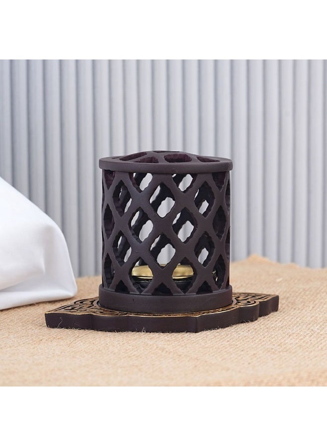Premium Oud Bakhoor Burner Brown – Arabic Incense Holder with Brass Bowl for Home, Office & Majlis Aroma - Image 1