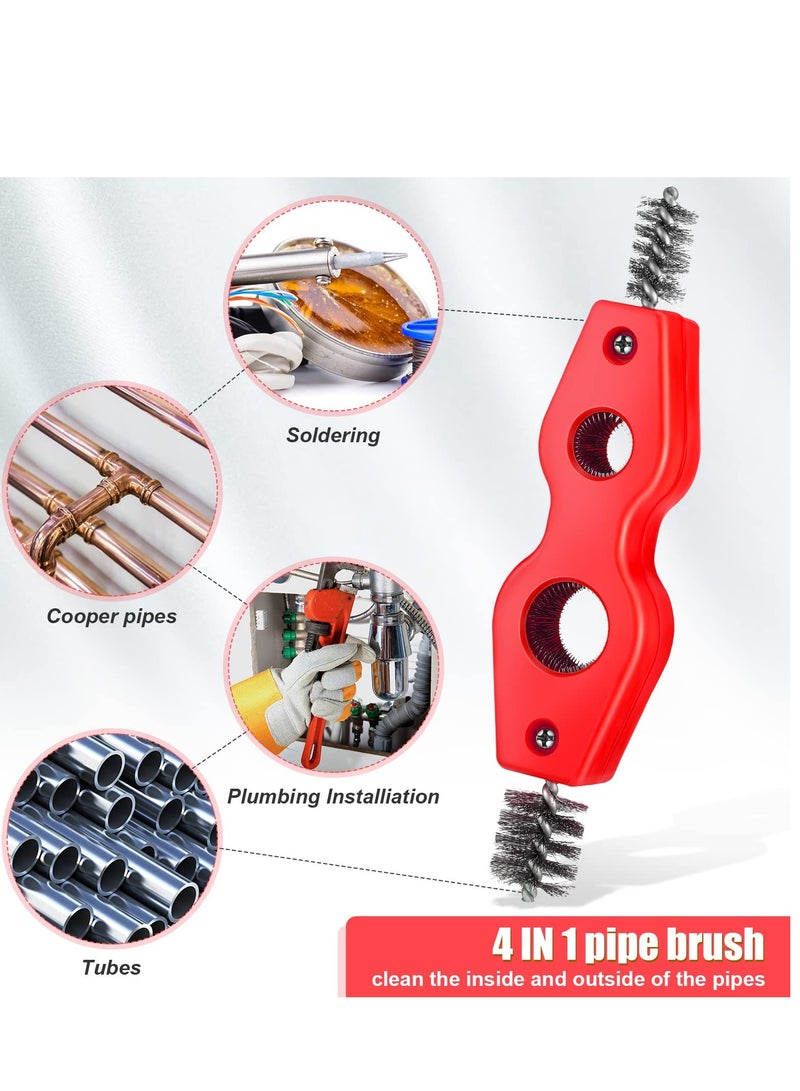 Cobest Copper Pipe Cleaner Brush, 4 in 1 Copper Tubing Brush, Pipe Brush Cleans Inside Outside Thread Cleaner Plumber Brush, Cleaner Tool for Plumbing Installation Soldering Brazing (Black, Red) (4 Pieces) - Image 2
