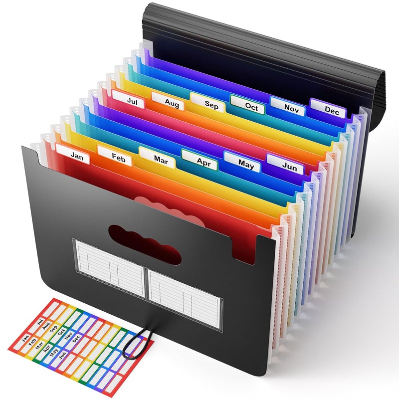 ABC life 12-Pocket Accordion File Organizer, Expandable File Folder with Colorful A-Z Tabs, Portable Bill & Receipt Organizer, Desktop Letter/A4 Document Storage for Home & Office-Black - Image 1