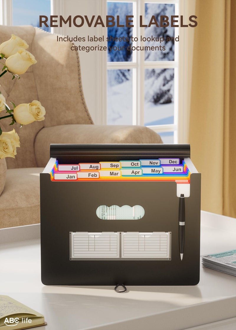 ABC life 12-Pocket Accordion File Organizer, Expandable File Folder with Colorful A-Z Tabs, Portable Bill & Receipt Organizer, Desktop Letter/A4 Document Storage for Home & Office-Black - Image 4