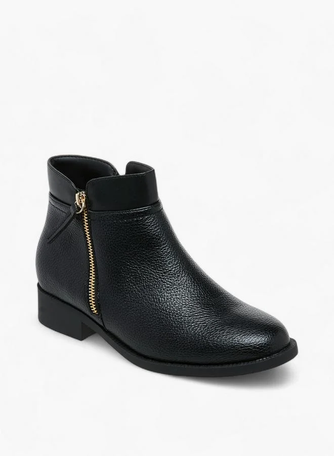 Flora Bella By Shoexpress Solid Ankle Boots with Zip Closure
