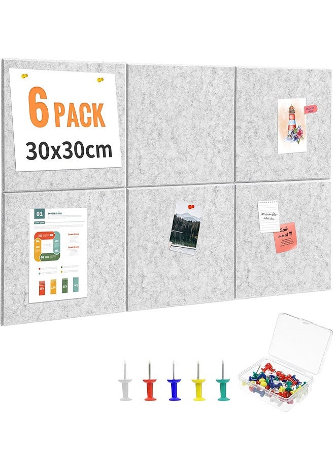 Large Cork Board 35.4"x23.6", 6-Pack Self-Adhesive Felt Wall Tiles with Colored Pushpins, Bulletin Board with Removable Self-Adhesive Strips, Pin Board Cork Boards for Walls Office Home - Image 1