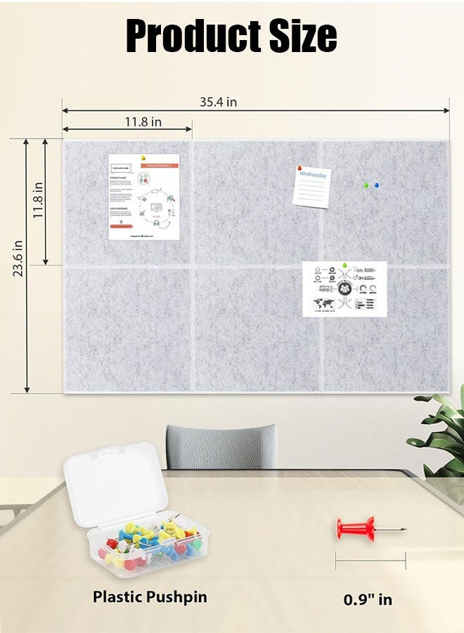 Large Cork Board 35.4"x23.6", 6-Pack Self-Adhesive Felt Wall Tiles with Colored Pushpins, Bulletin Board with Removable Self-Adhesive Strips, Pin Board Cork Boards for Walls Office Home - Image 2
