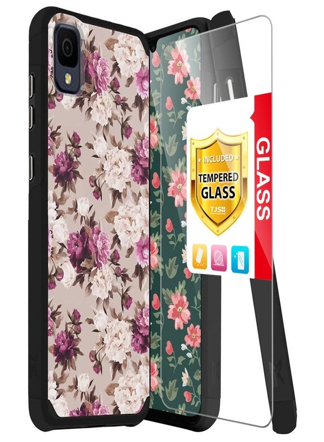 TJ's TJS for Alcatel TCL 30 Z T602DL Case, TCL 30 LE Case, with Tempered Glass Screen Protector, Dual Layer Hybrid Shockproof Drop Protection Impact Phone Case for TCL 30Z / TCL 30LE (Bouquet) - Image 1