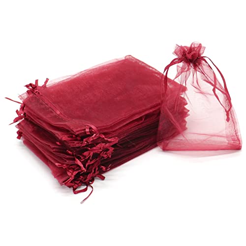 Bezall 100pcs Small Organza Bags 3x4 inch Burgundy Drawstring Wedding Party Favor Bags Mesh Jewelry Gift Pouches Christmas Candy Bags
