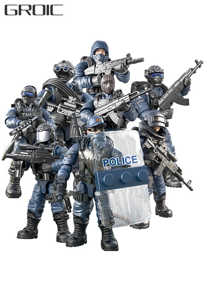 GROIC 8 PCS City Police Action Mini-Figures with Multiple Accessories,Building Kit for Kids STEM Building Toys Building Blocks Toys - Image 1