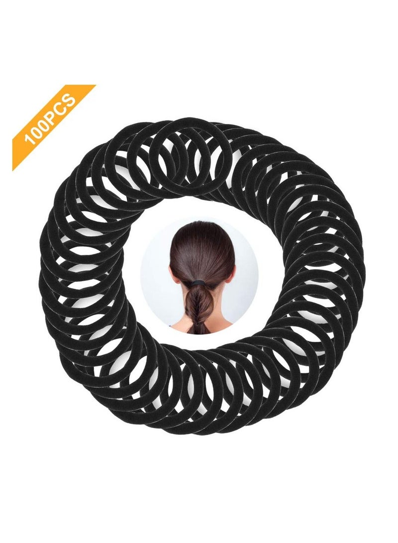 ORiTi 100PCS Black Hair Ties for Women, Cotton Seamless Hair Bands, Elastic Ponytail Holders, No Damage for Thick Hair - Image 3