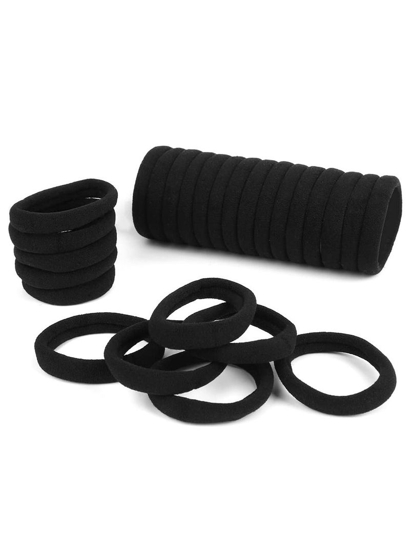 ORiTi 100PCS Black Hair Ties for Women, Cotton Seamless Hair Bands, Elastic Ponytail Holders, No Damage for Thick Hair - Image 1