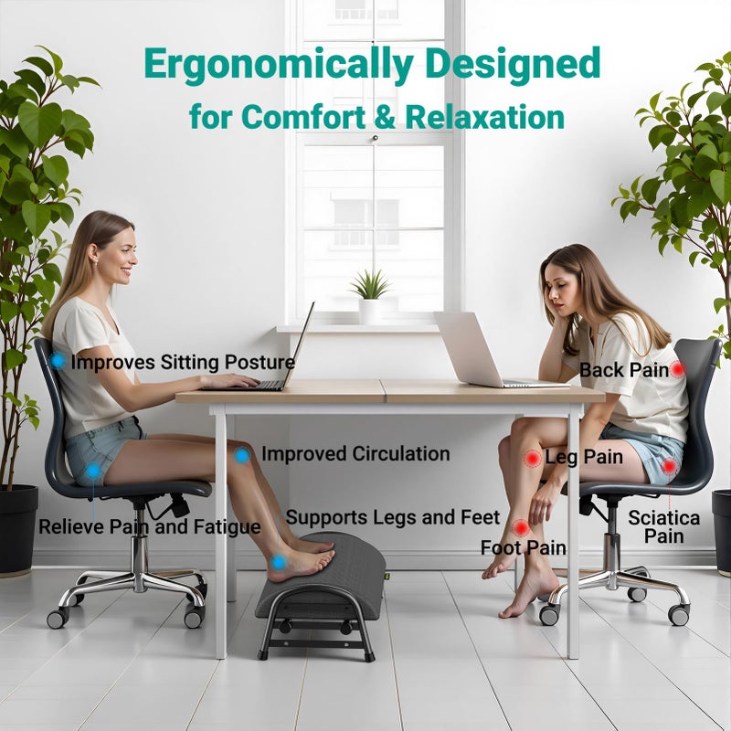 YEASHEIN Adjustable Foot Rest for Under Desk at Work, Ergonomic Under Desk Footrest with 6 Positions, Foot Stools for Under Office Desk Chair, Leg Rest for Home, Car, Computer, Gaming Accessories - Image 4