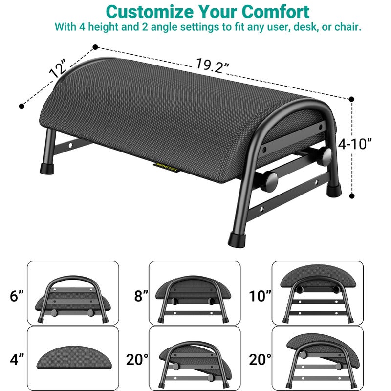 YEASHEIN Adjustable Foot Rest for Under Desk at Work, Ergonomic Under Desk Footrest with 6 Positions, Foot Stools for Under Office Desk Chair, Leg Rest for Home, Car, Computer, Gaming Accessories - Image 2