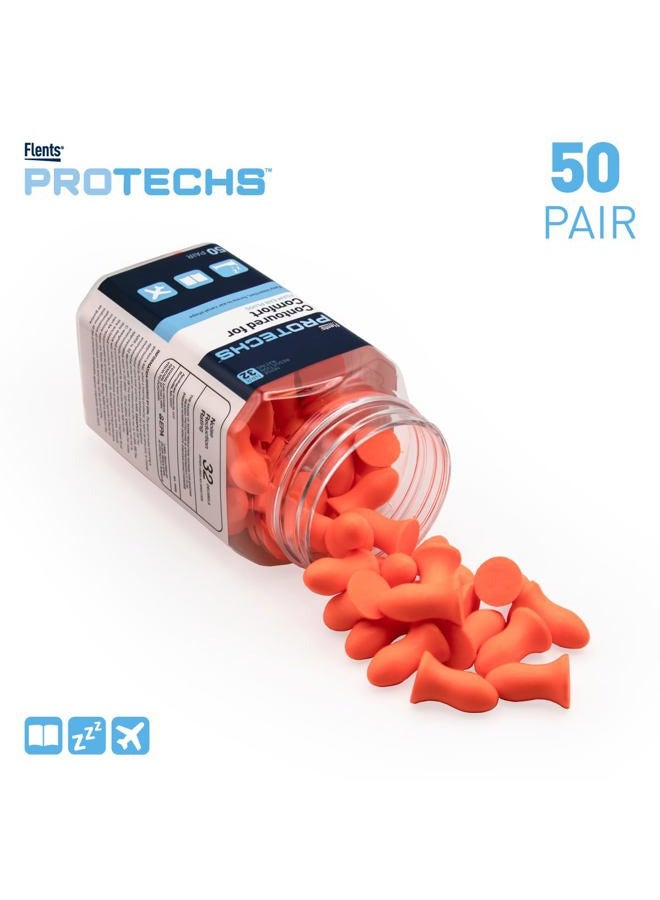 Flents Protechs Foam Ear Plugs, Contoured for Comfort, Ideal for Work with Loud Noise, Heavy Machinery, Construction, Studying & Traveling, NRR 32, Orange, Easy to Use, Made in The USA, 50 Pair - Image 3
