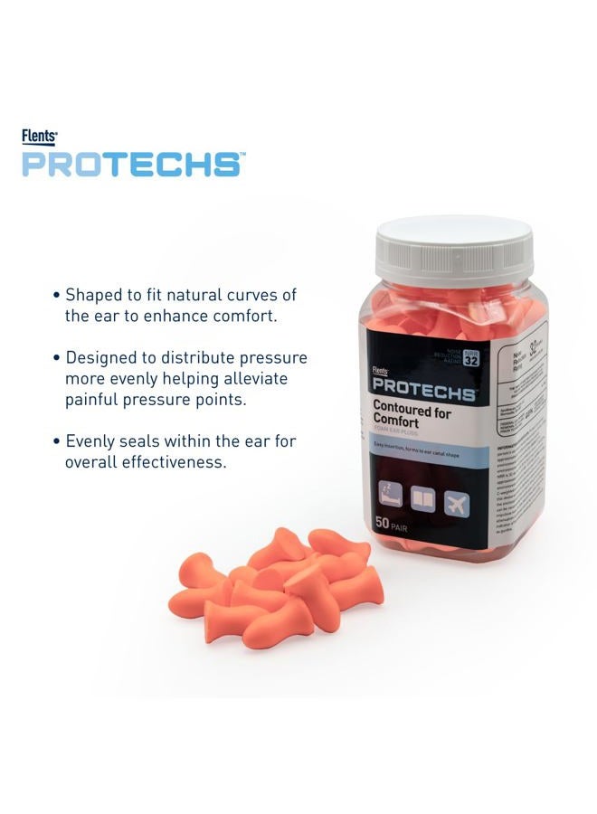 Flents Protechs Foam Ear Plugs, Contoured for Comfort, Ideal for Work with Loud Noise, Heavy Machinery, Construction, Studying & Traveling, NRR 32, Orange, Easy to Use, Made in The USA, 50 Pair - Image 2