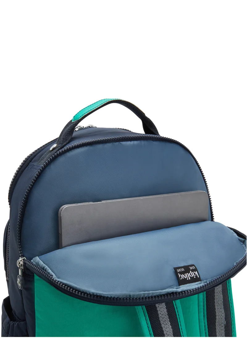 kipling Seoul Lap Large backpack (with laptop compartment) Blue Green Bl-I4275CD7