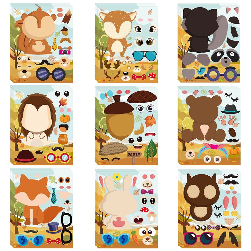MALLMALL6 45pcs Woodland Animals Make a Face Sticker 9 Kinds DIY Your Own Forest Stickers Autumn Dress Up Art Craft Happy Fall Mixed and Matched Party Favor Game and Birthday Decoration for kid