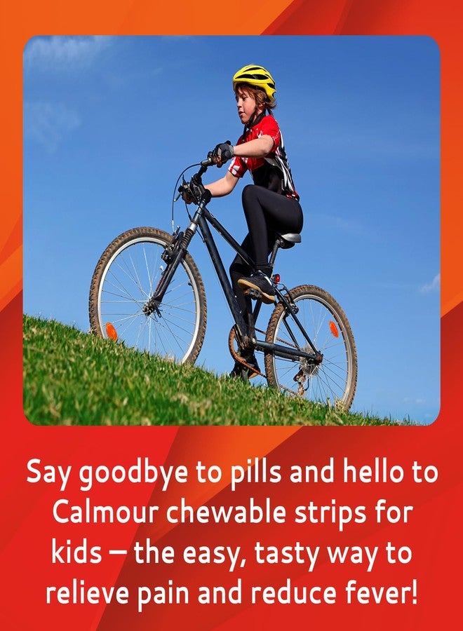 CALMOUR Children's Acetaminophen 24 Strips | Pain Reliever & Fever Reducer | Fast-Acting Support for Cold & Flu Symptoms | Oral Chewable Strips for Kids Ages 2-9 | Travel Size, Orange Flavor - Image 5