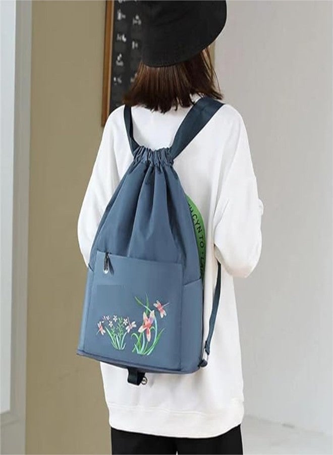 SAMRUKZONE SRZ School Bag College Bag Backpack for women Travel bag Polyester Trendy Stylish Backpack Drawstring Embroidery (BLUEISH GREY) - Image 2