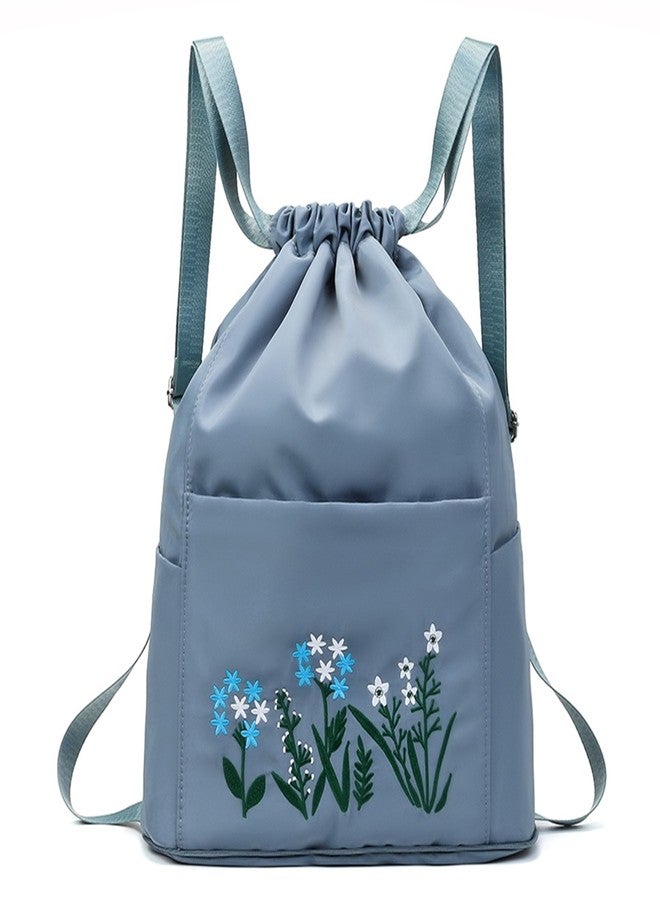SAMRUKZONE SRZ School Bag College Bag Backpack for women Travel bag Polyester Trendy Stylish Backpack Drawstring Embroidery (BLUEISH GREY) - Image 1