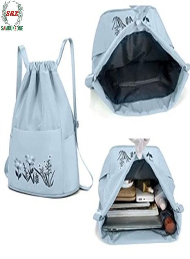 SAMRUKZONE SRZ School Bag College Bag Backpack for women Travel bag Polyester Trendy Stylish Backpack Drawstring Embroidery (BLUEISH GREY) - Image 4