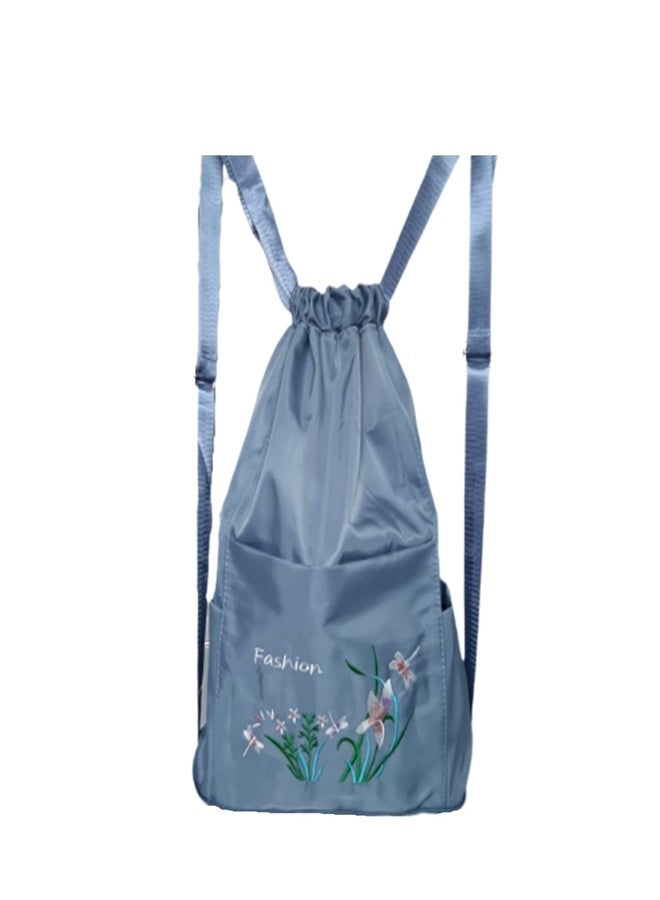 SAMRUKZONE SRZ School Bag College Bag Backpack for women Travel bag Polyester Trendy Stylish Backpack Drawstring Embroidery (BLUEISH GREY) - Image 3