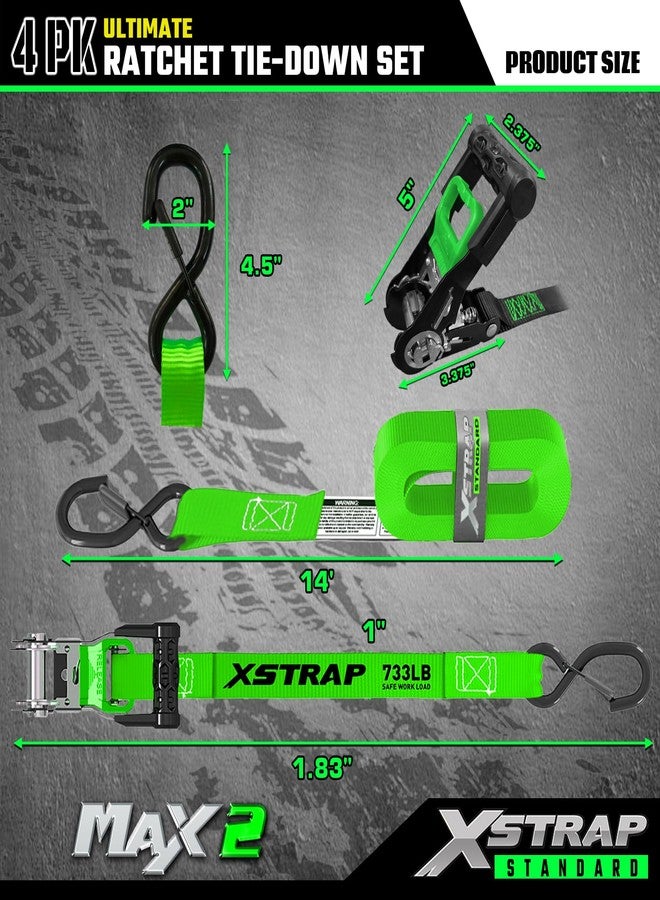XSTRAP STANDARD Motorcycle Tie Down Strap (4PK) - 2,200lb Break Strength 15ft Ratchet Tie Down Straps Set, Soft Loop Ratchet Straps for Moving Appliances, Lawn Equipment, Cargo Straps for Truck, Green - Image 2