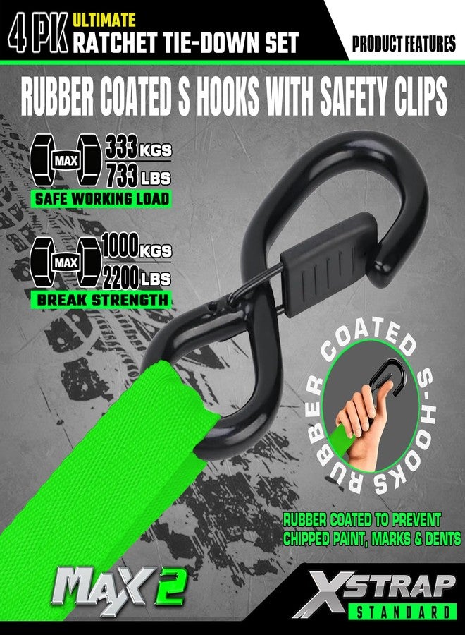 XSTRAP STANDARD Motorcycle Tie Down Strap (4PK) - 2,200lb Break Strength 15ft Ratchet Tie Down Straps Set, Soft Loop Ratchet Straps for Moving Appliances, Lawn Equipment, Cargo Straps for Truck, Green - Image 3
