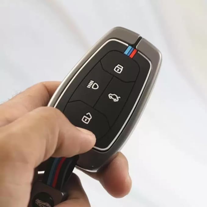 Shopsidex Metal Silicon Key Cover Compatible with Tata Nexon, Harrier | Safari | Altroz | Tigor | Ev | Punch | Tiago Ev Electric 4 Button Smart Key Feature Visible in Low-Light Condition, Black - Image 3