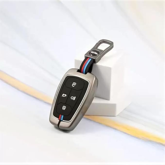 Shopsidex Metal Silicon Key Cover Compatible with Tata Nexon, Harrier | Safari | Altroz | Tigor | Ev | Punch | Tiago Ev Electric 4 Button Smart Key Feature Visible in Low-Light Condition, Black - Image 4