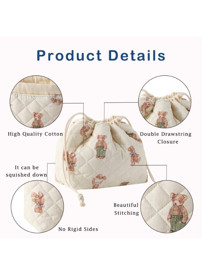 OSHIMA Cotton Quilted Drawstring Makeup Bag, Drawstring Quilted Makeup Bag, Aesthetic Cute Floral Cosmetic Bag set, Coquette Makeup Pouch Large Travel Toiletry Bag for Women Girls - Image 5