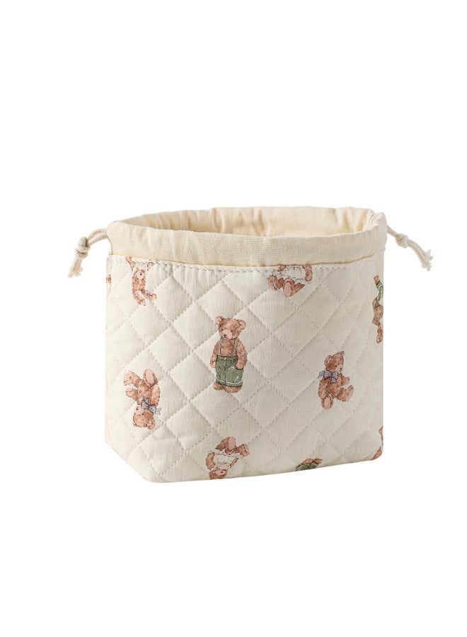 OSHIMA Cotton Quilted Drawstring Makeup Bag, Drawstring Quilted Makeup Bag, Aesthetic Cute Floral Cosmetic Bag set, Coquette Makeup Pouch Large Travel Toiletry Bag for Women Girls - Image 4