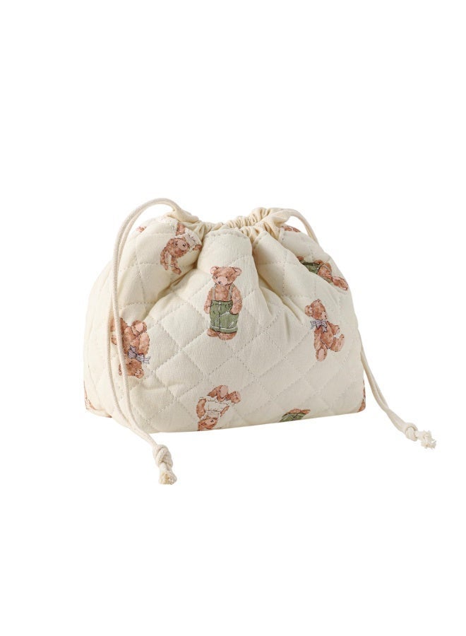 OSHIMA Cotton Quilted Drawstring Makeup Bag, Drawstring Quilted Makeup Bag, Aesthetic Cute Floral Cosmetic Bag set, Coquette Makeup Pouch Large Travel Toiletry Bag for Women Girls - Image 1