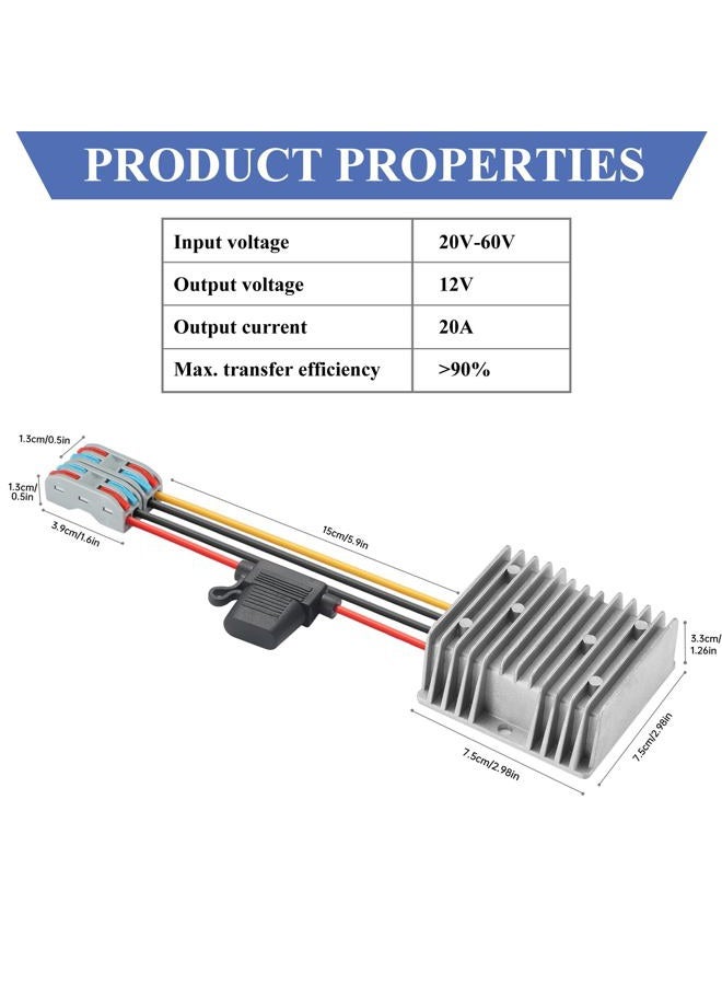 YABOANG DC/DC Converter Buck 20-60V to 12V,DC/DC Voltage Converter 20V/24V/36V/48V/60V to 12V20A 240W MAX Power Transformer Waterproof Step Down Module for Automotive, LED Lights, Trucks, Tools - Image 4