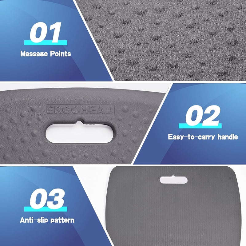 ergohead 3/4 inch Anti Fatigue Comfort Standing Mat, Portable Office Standing Desk Pad, Non Slip Kitchen Mat, Built-in Handle with Massage Points Comfort Floor Mat (Gray, 17" x 22") - Image 3