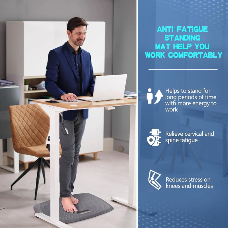 ergohead 3/4 inch Anti Fatigue Comfort Standing Mat, Portable Office Standing Desk Pad, Non Slip Kitchen Mat, Built-in Handle with Massage Points Comfort Floor Mat (Gray, 17" x 22") - Image 2