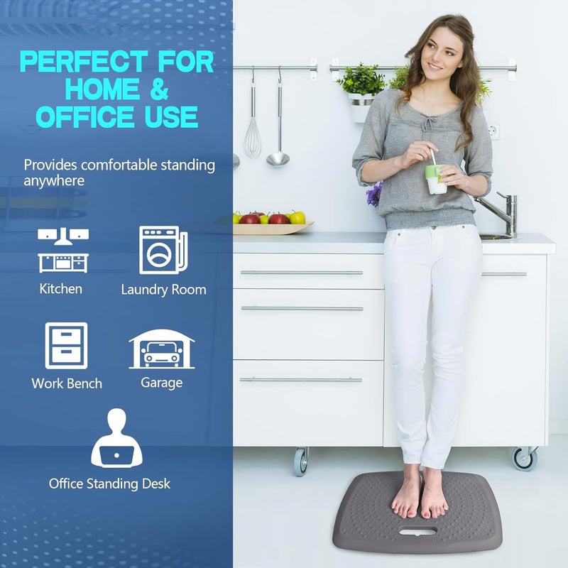 ergohead 3/4 inch Anti Fatigue Comfort Standing Mat, Portable Office Standing Desk Pad, Non Slip Kitchen Mat, Built-in Handle with Massage Points Comfort Floor Mat (Gray, 17" x 22") - Image 5
