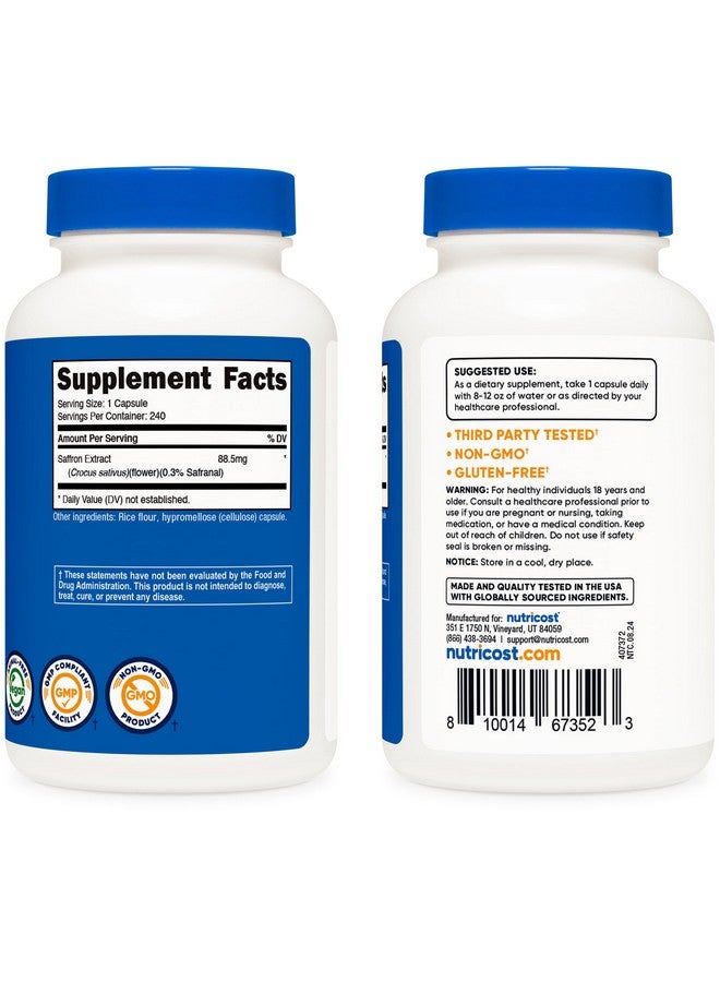 مستخلص الزعفران من نيوتريكوست، 88.5 ملغ، 240 كبسولة - كبسولات نباتية، غير معدلة وراثيًا، وخالية من الغلوتين - Image 4