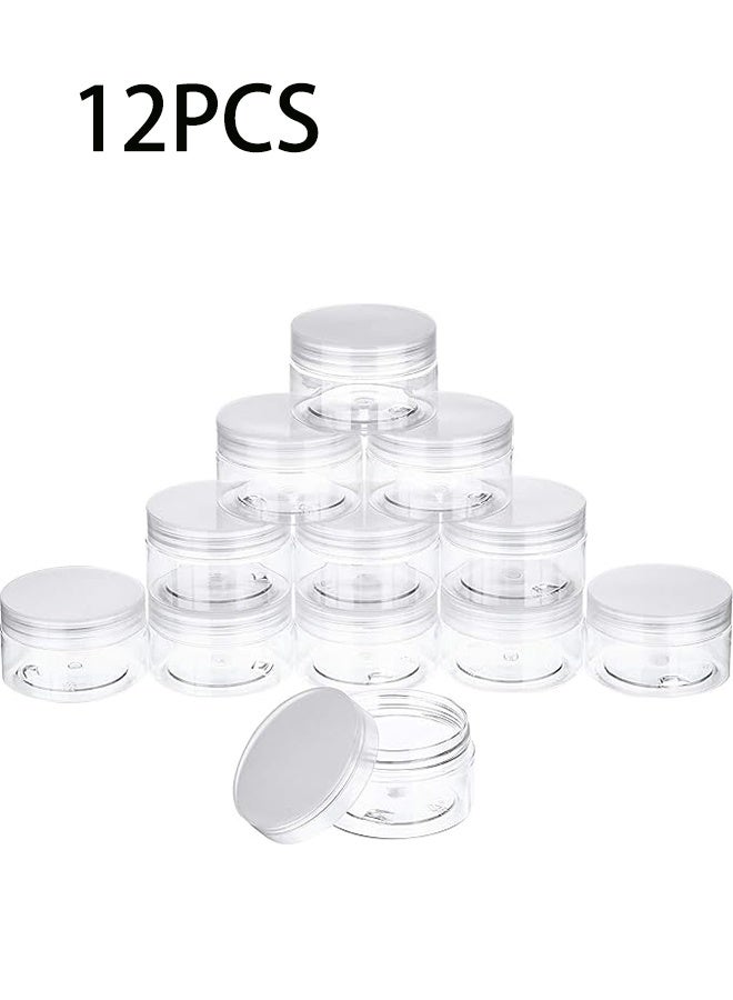 12 × 150 مل برطمانات بلاستيكية حاوية تخزين مستحضرات التجميل البلاستيكية الشفافة والمانعة للتسرب مع غطاء شفاف للسفر والمكياج وظلال العيون والأظافر والبودرة والتلميع والمجوهرات. - Image 1